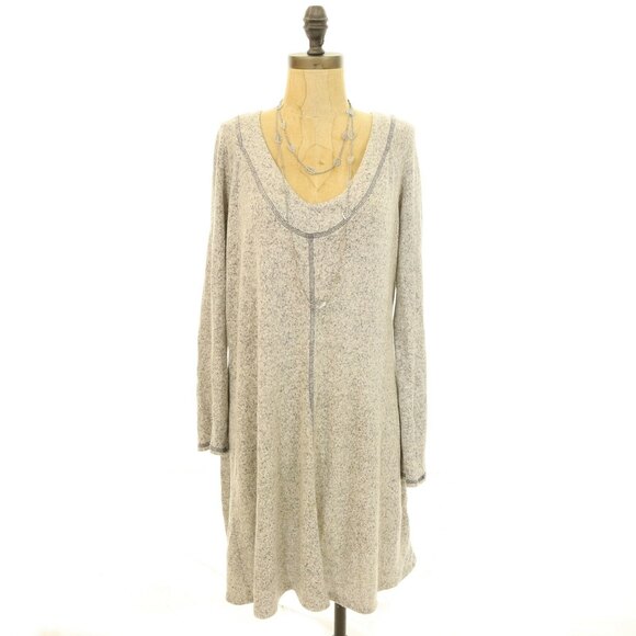 Good Luck Gem Swing Dress Size M Stitch Accent Long Sleeve Heather Gray EUC  B99 - Picture 1 of 3